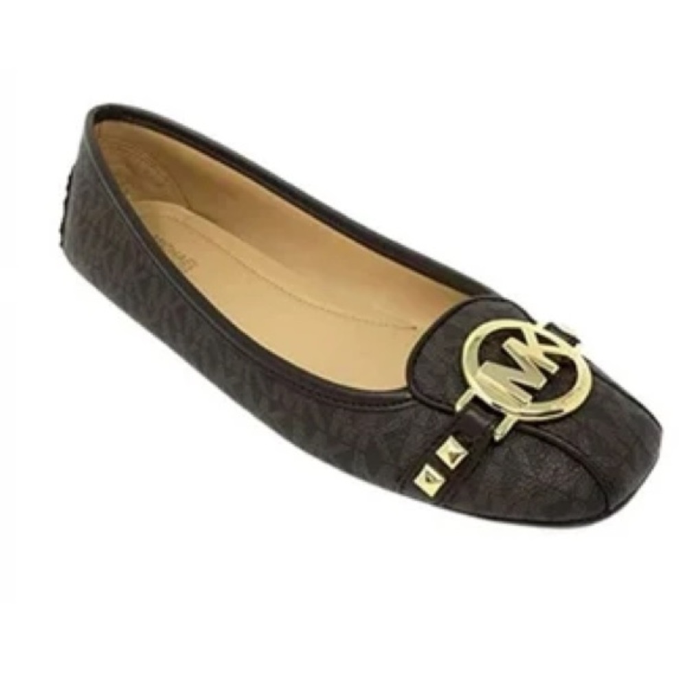 Michael Kors Brown Gold Fulton Studded Logo Moccasin Size 7 - Picture 2 of 10